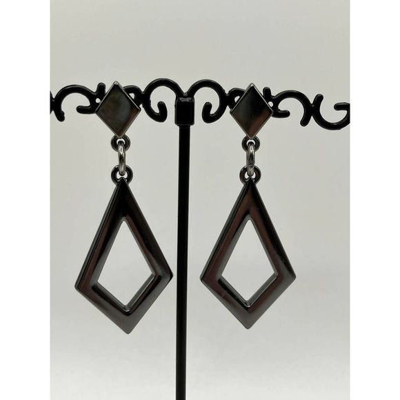 Geometric Drop Steel Gray Metal Earrings! - Picture 6 of 8